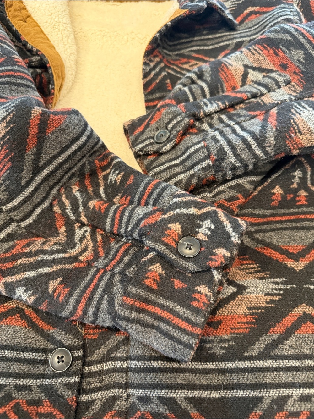Men's Patterned Zip-Up Button Sweater Jacket - Black & Rust - Picture 3 of 4
